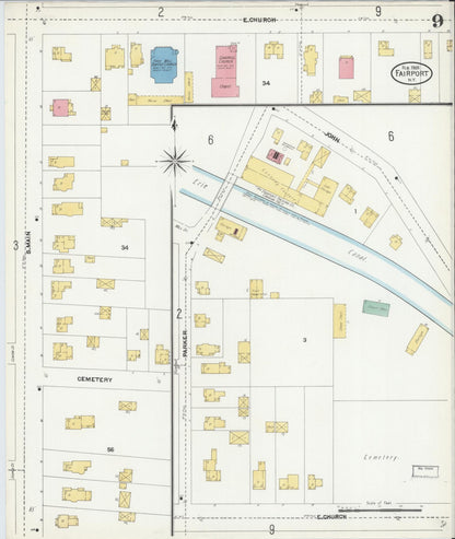 Sanborn Fire Insurance Map from Fairport, Monroe County, New York (1905), Sheet #0009 - Complete Map Set gallery image, historic Sanborn map, vintage wall art, New York New York