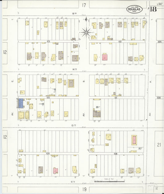 Sanborn Fire Insurance Map from Douglas, Cochise County, Arizona (1909), Sheet #0018 - Historic Sanborn Fire Insurance Map Print, vintage old map wall art, antique decor, genealogy gift, Arizona Arizona map