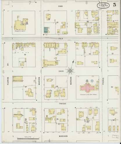 Sanborn Fire Insurance Map from Tampa, Hillsborough County, Florida (1895), Sheet #0009 - Historic Sanborn Fire Insurance Map Print, vintage old map wall art, antique decor, genealogy gift, Florida Florida map