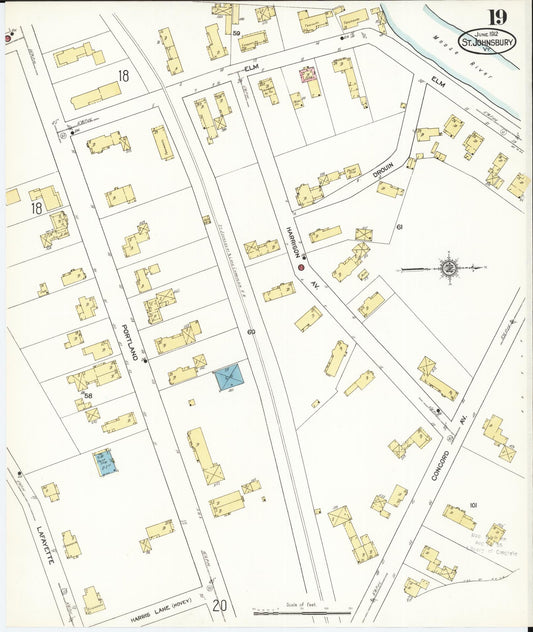 Sanborn Fire Insurance Map from Saint Johnsbury, Caledonia County, Vermont (1912), Sheet #0019 - Historic Sanborn Fire Insurance Map Print, vintage old map wall art, antique decor, genealogy gift, Vermont Vermont map