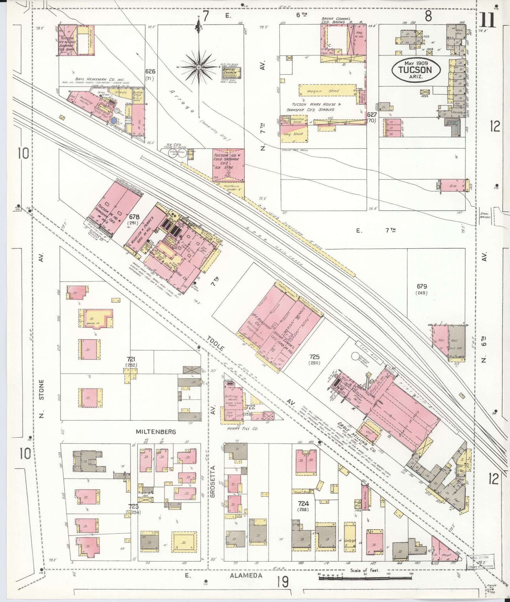 Sanborn Fire Insurance Map from Tucson, Pima County, Arizona (1909), Sheet #0011 - Complete Map Set gallery image, historic Sanborn map, vintage wall art, Arizona Arizona