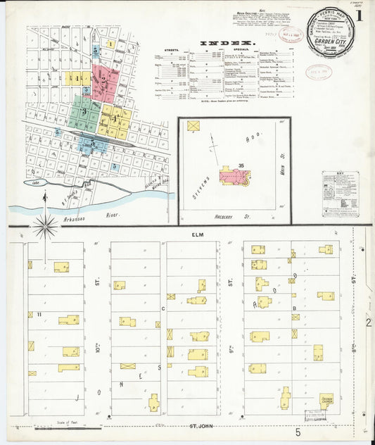 Sanborn Fire Insurance Map from Garden City, Finney County, Kansas (1899), Sheet #0001 - Historic Sanborn Fire Insurance Map Print, vintage old map wall art, antique decor, genealogy gift, Kansas Kansas map