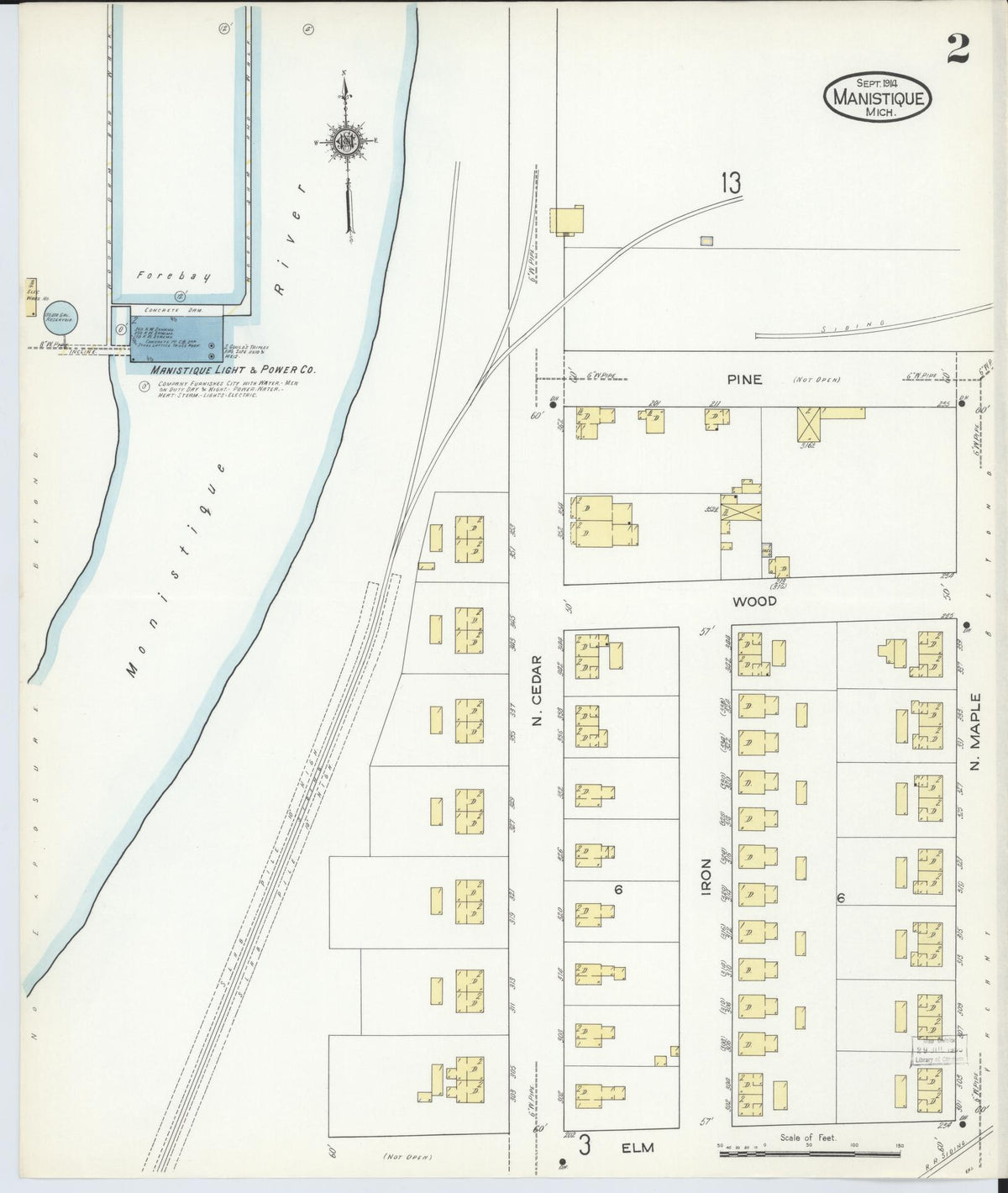 Sanborn Fire Insurance Map from Manistique, Schoolcraft County, Michigan (1914), Sheet #0002 - Historic Sanborn Fire Insurance Map Print, vintage old map wall art, antique decor, genealogy gift, Michigan Michigan map