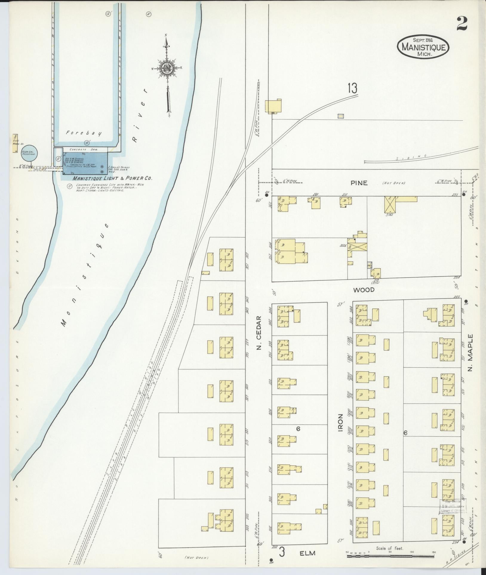 Sanborn Fire Insurance Map from Manistique, Schoolcraft County, Michigan (1914), Sheet #0002 - Historic Sanborn Fire Insurance Map Print, vintage old map wall art, antique decor, genealogy gift, Michigan Michigan map
