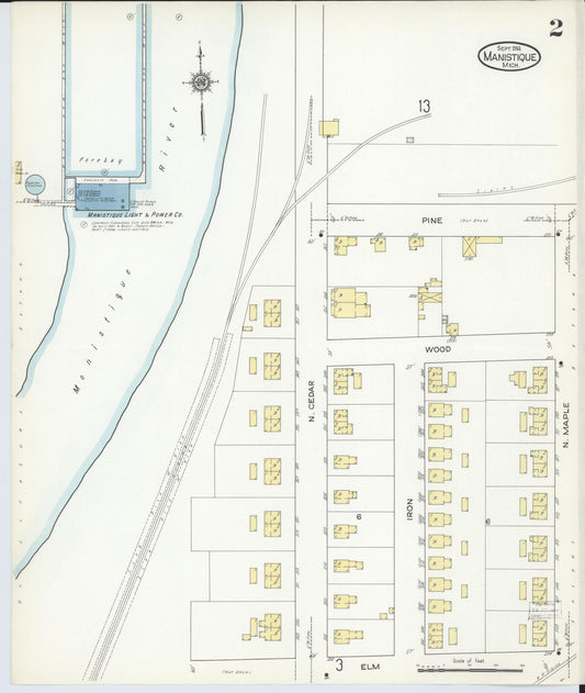 Sanborn Fire Insurance Map from Manistique, Schoolcraft County, Michigan (1914), Sheet #0002 - Historic Sanborn Fire Insurance Map Print, vintage old map wall art, antique decor, genealogy gift, Michigan Michigan map