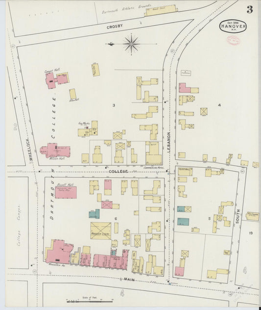 Sanborn Fire Insurance Map from Hanover, Grafton County, New Hampshire (1894), Sheet #0003 - Historic Sanborn Fire Insurance Map Print, vintage old map wall art, antique decor, genealogy gift, New Hampshire New Hampshire map