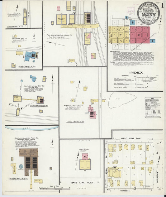 Sanborn Fire Insurance Map from Lafayette, Boulder County, Colorado (1908), Sheet #0001 - Complete Map Set gallery image, historic Sanborn map, vintage wall art, Colorado Colorado