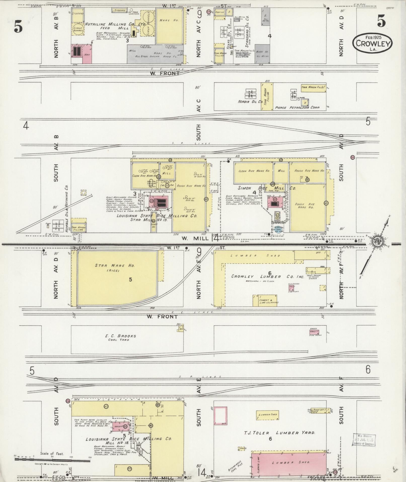 Sanborn Fire Insurance Map from Crowley, Acadia Parish, Louisiana (1925), Sheet #0005 - Complete Map Set gallery image, historic Sanborn map, vintage wall art, Louisiana Louisiana