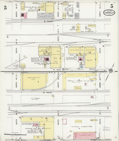 Sanborn Fire Insurance Map from Crowley, Acadia Parish, Louisiana (1925), Sheet #0005 - Complete Map Set gallery image, historic Sanborn map, vintage wall art, Louisiana Louisiana