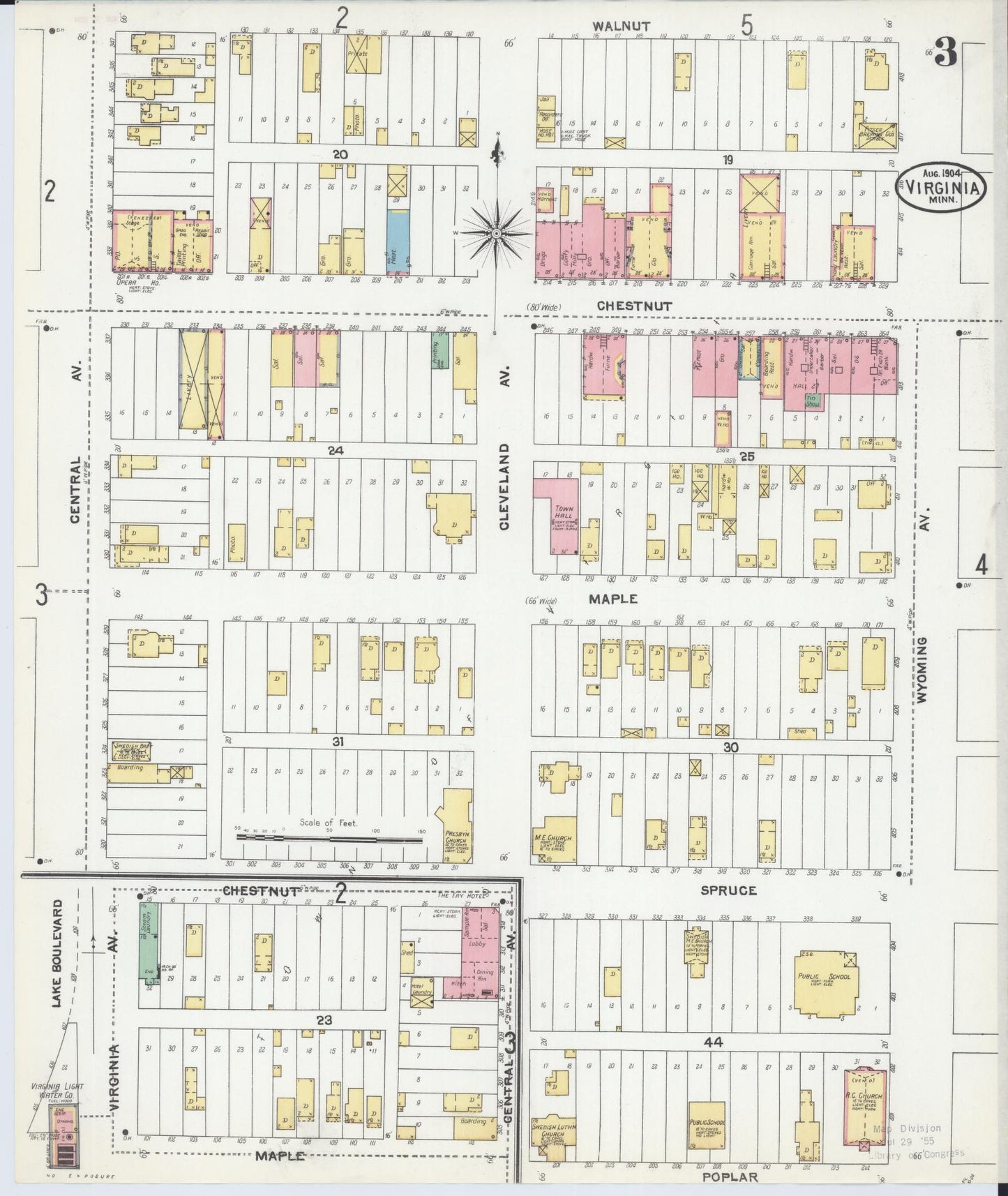 Sanborn Fire Insurance Map from Virginia, Saint Louis County, Minnesota (1904), Sheet #0003 - Complete Map Set gallery image, historic Sanborn map, vintage wall art, Minnesota Minnesota