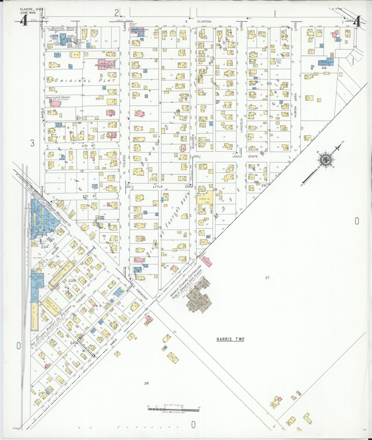Sanborn Fire Insurance Map from Elmore, Ottawa County, Ohio (1948), Sheet #0004 - Historic Sanborn Fire Insurance Map Print, vintage old map wall art, antique decor, genealogy gift, Ohio Ohio map