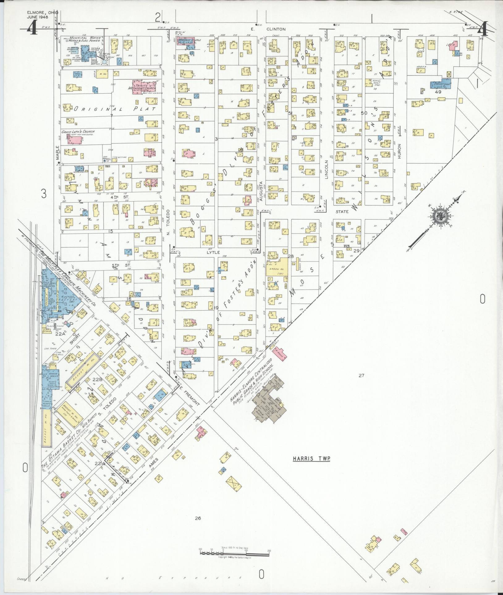 Sanborn Fire Insurance Map from Elmore, Ottawa County, Ohio (1948), Sheet #0004 - Historic Sanborn Fire Insurance Map Print, vintage old map wall art, antique decor, genealogy gift, Ohio Ohio map
