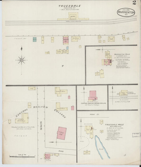 Sanborn Fire Insurance Map from Warrenton, Warren County, Missouri (1886), Sheet #0002 - Historic Sanborn Fire Insurance Map Print, vintage old map wall art, antique decor, genealogy gift, Missouri Missouri map