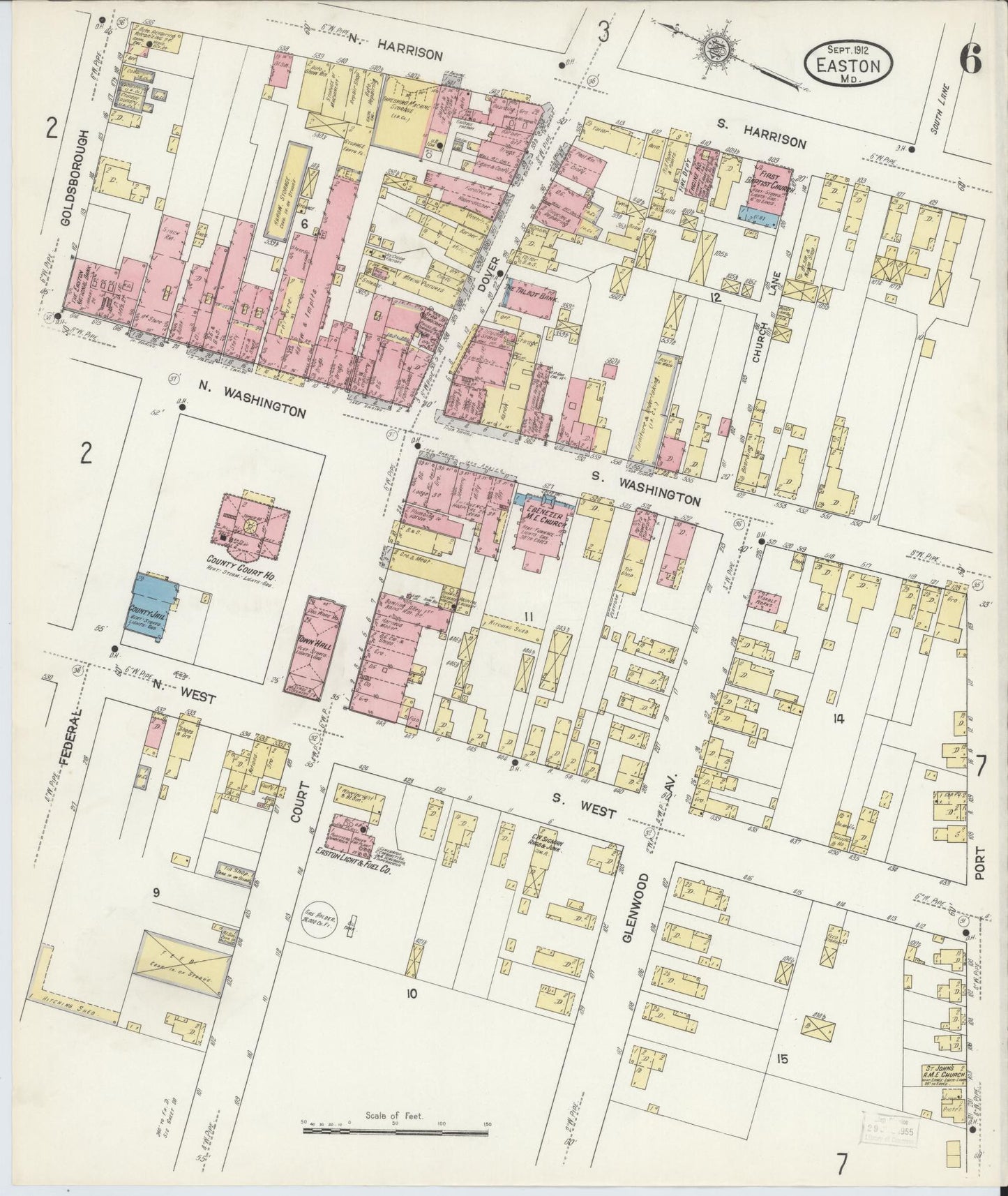 Sanborn Fire Insurance Map from Easton, Talbot County, Maryland (1912), Sheet #0006 - Historic Sanborn Fire Insurance Map Print, vintage old map wall art, antique decor, genealogy gift, Maryland Maryland map