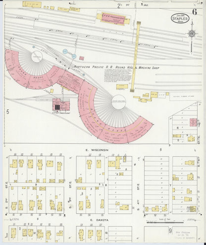 Sanborn Fire Insurance Map from Staples, Todd County, Minnesota (1916), Sheet #0006 - Historic Sanborn Fire Insurance Map Print, vintage old map wall art, antique decor, genealogy gift, Minnesota Minnesota map