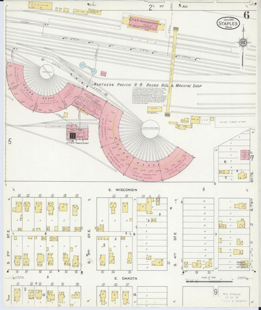 Sanborn Fire Insurance Map from Staples, Todd County, Minnesota (1916), Sheet #0006 - Historic Sanborn Fire Insurance Map Print, vintage old map wall art, antique decor, genealogy gift, Minnesota Minnesota map
