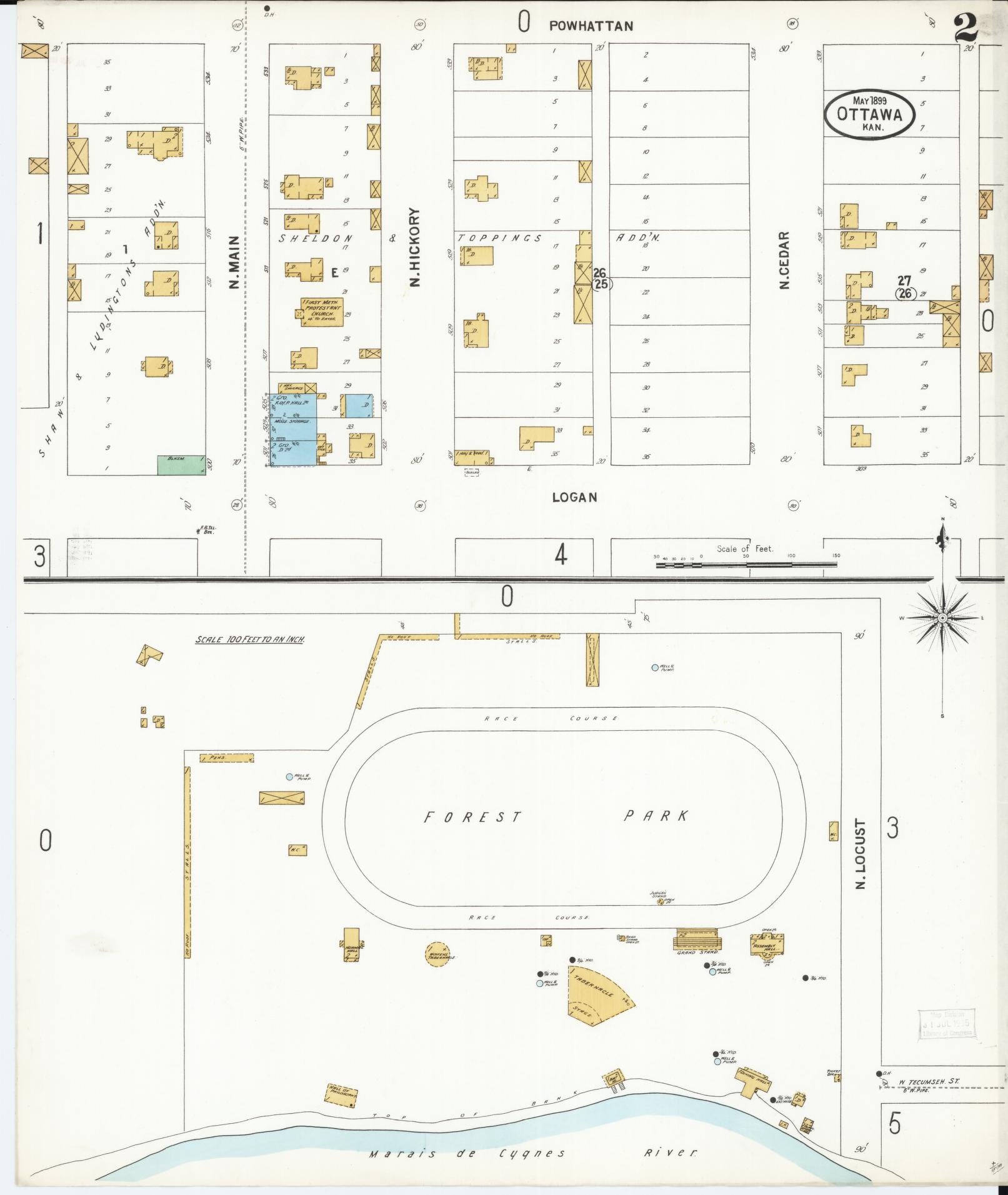 Sanborn Fire Insurance Map from Ottawa, Franklin County, Kansas (1899), Sheet #0002 - Complete Map Set gallery image, historic Sanborn map, vintage wall art, Kansas Kansas