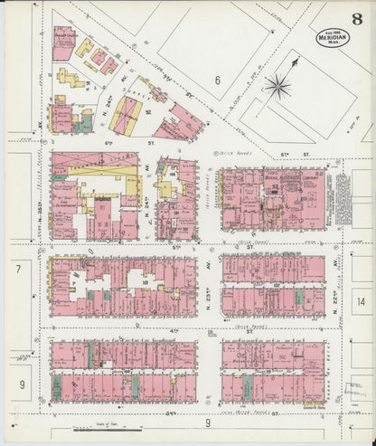 Sanborn Fire Insurance Map from Meridian, Lauderdale County, Mississippi (1906), Sheet #0008 - Complete Map Set gallery image, historic Sanborn map, vintage wall art, Mississippi Mississippi