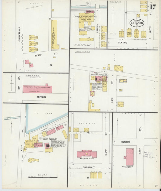Sanborn Fire Insurance Map from Lebanon, Lebanon County, Pennsylvania (1902), Sheet #0017 - Historic Sanborn Fire Insurance Map Print, vintage old map wall art, antique decor, genealogy gift, Pennsylvania Pennsylvania map