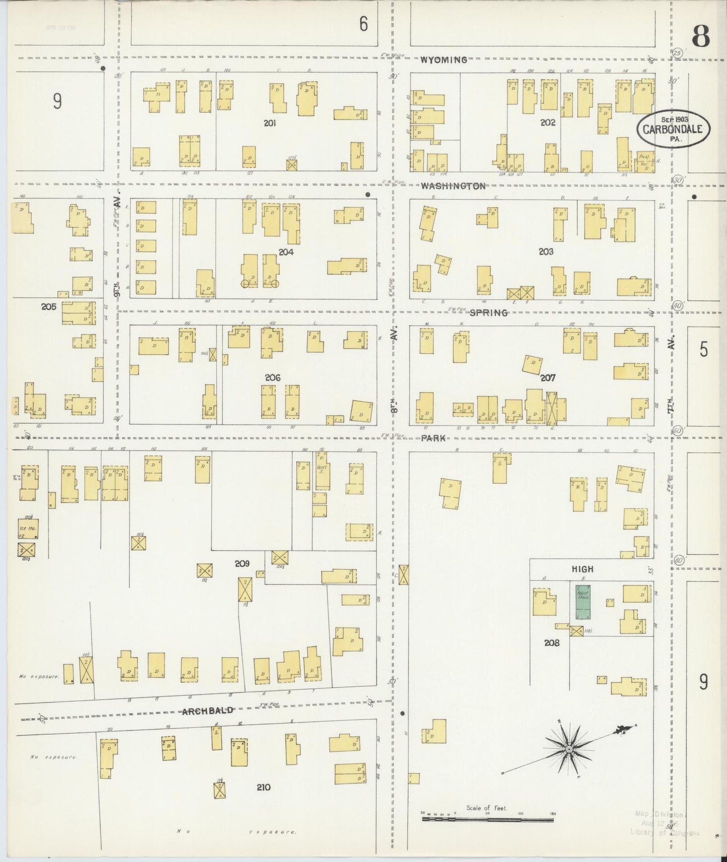 Sanborn Fire Insurance Map from Carbondale, Lackawanna County, Pennsylvania (1903), Sheet #0008 - Historic Sanborn Fire Insurance Map Print, vintage old map wall art, antique decor, genealogy gift, Pennsylvania Pennsylvania map