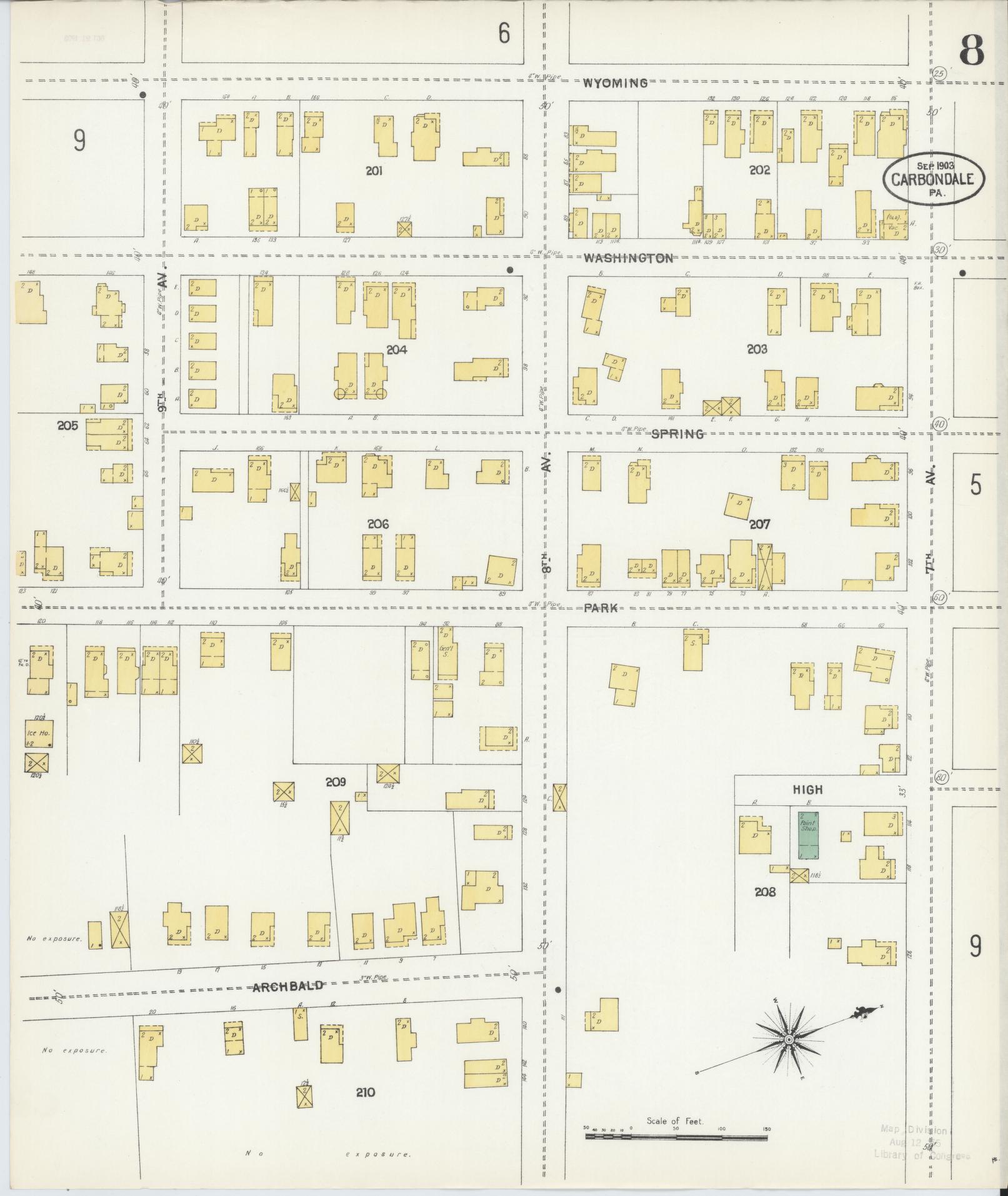 Sanborn Fire Insurance Map from Carbondale, Lackawanna County, Pennsylvania (1903), Sheet #0008 - Historic Sanborn Fire Insurance Map Print, vintage old map wall art, antique decor, genealogy gift, Pennsylvania Pennsylvania map