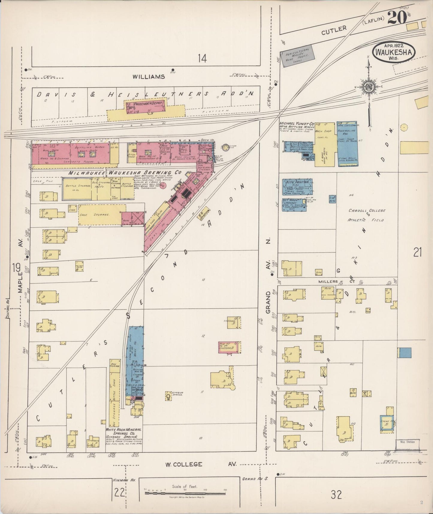 Sanborn Fire Insurance Map from Waukesha, Waukesha County, Wisconsin (1922), Sheet #0020 - Complete Map Set gallery image, historic Sanborn map, vintage wall art, Wisconsin Wisconsin