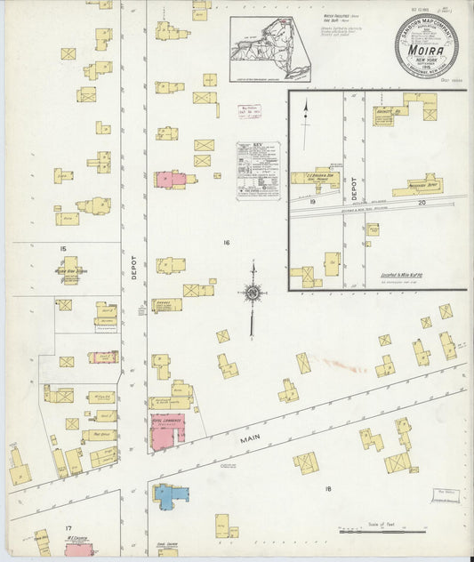 Sanborn Fire Insurance Map from Moira, Franklin County, New York (1915), Sheet #0001 - Historic Sanborn Fire Insurance Map Print, vintage old map wall art, antique decor, genealogy gift, New York New York map