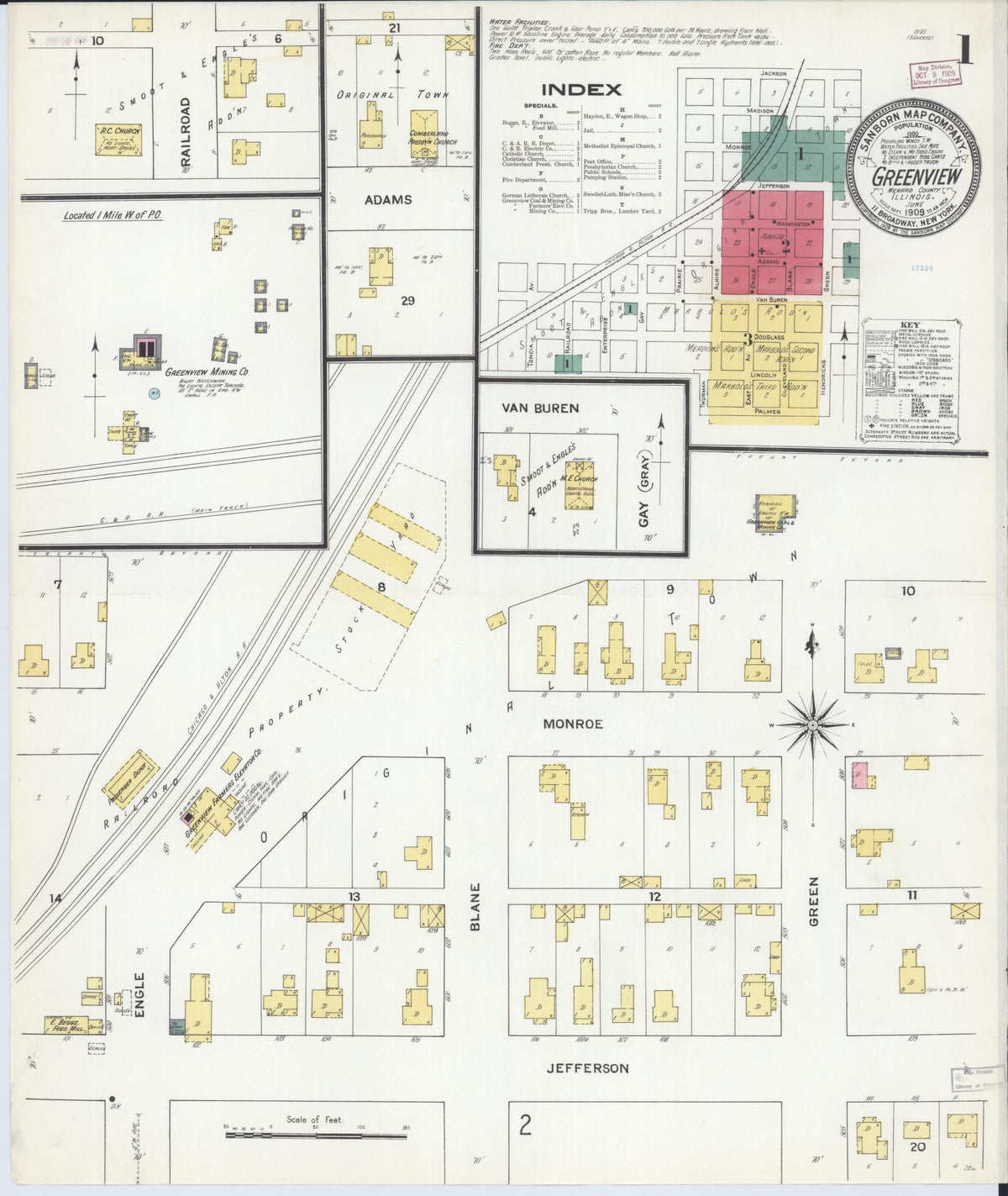 Sanborn Fire Insurance Map from Greenview, Menard County, Illinois (1909), Sheet #0001 - Complete Map Set gallery image, historic Sanborn map, vintage wall art, Illinois Illinois