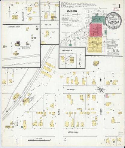 Sanborn Fire Insurance Map from Greenview, Menard County, Illinois (1909), Sheet #0001 - Complete Map Set gallery image, historic Sanborn map, vintage wall art, Illinois Illinois