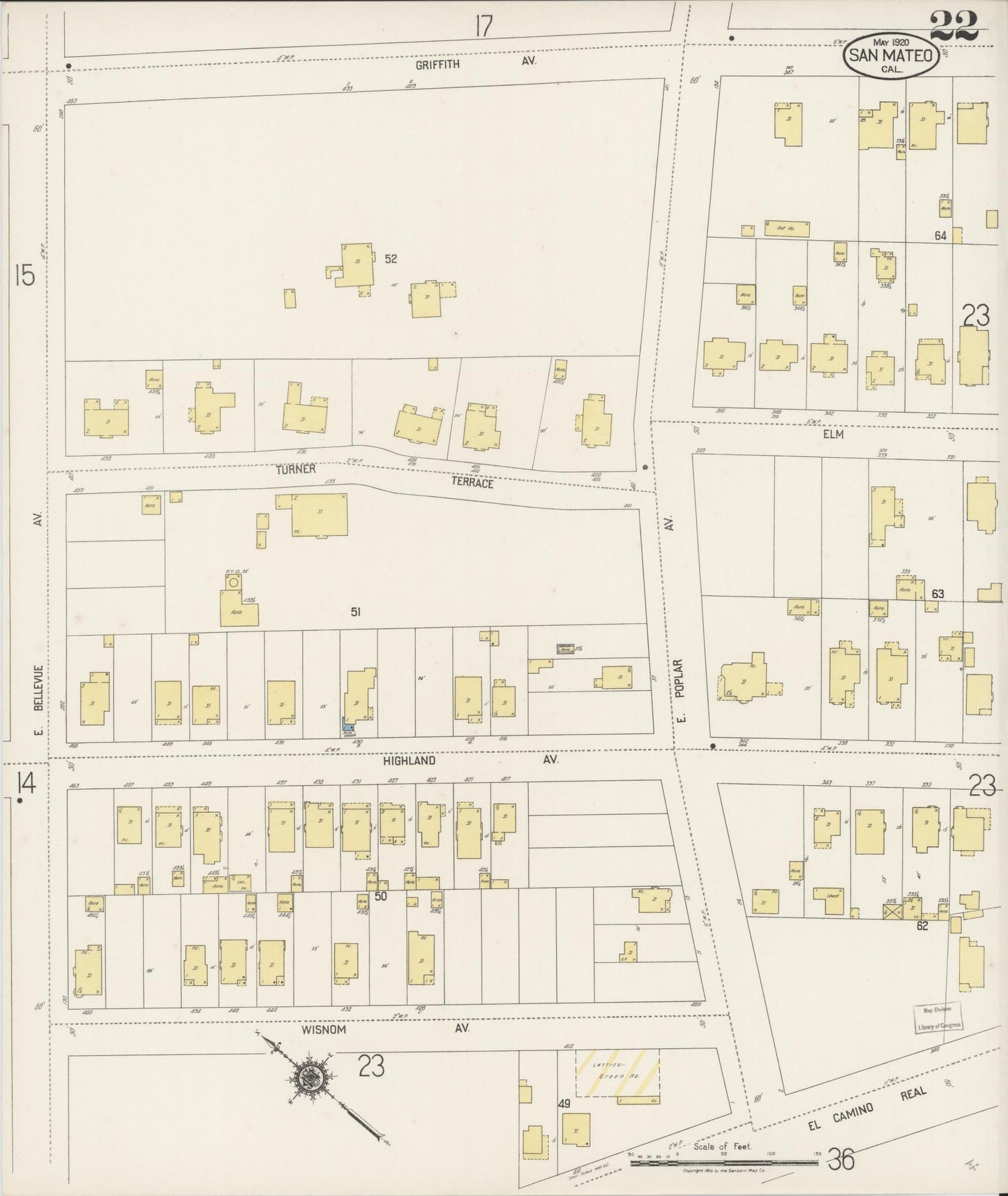Sanborn Fire Insurance Map from San Mateo, San Mateo County, California (1920), Sheet #0022 - Complete Map Set gallery image, historic Sanborn map, vintage wall art, California California