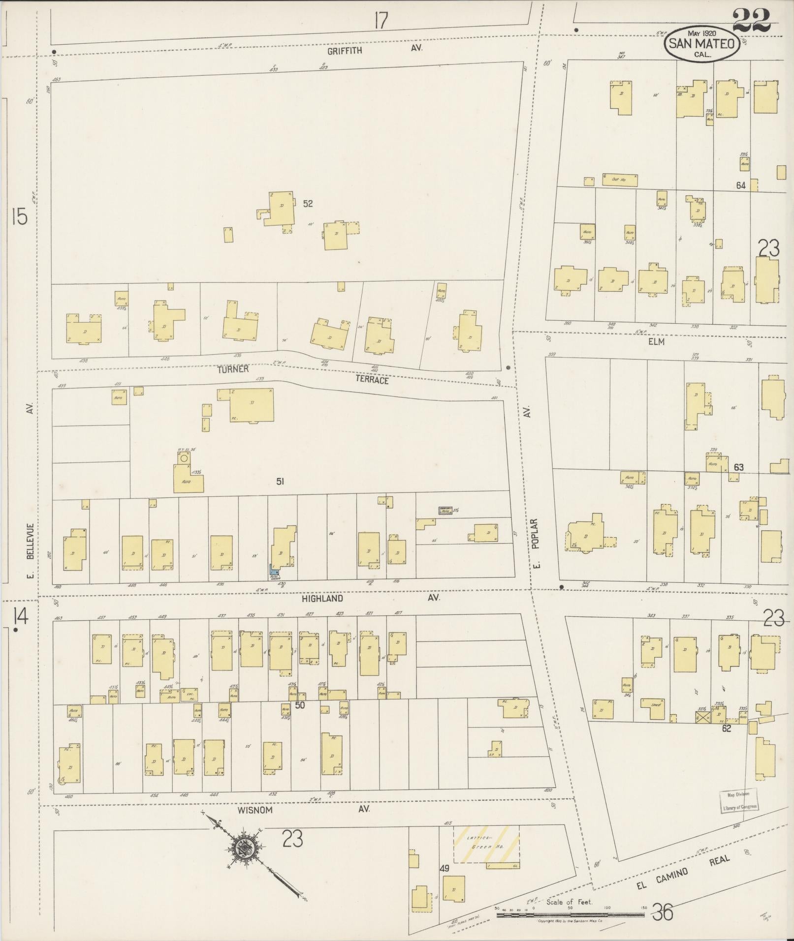 Sanborn Fire Insurance Map from San Mateo, San Mateo County, California (1920), Sheet #0022 - Complete Map Set gallery image, historic Sanborn map, vintage wall art, California California