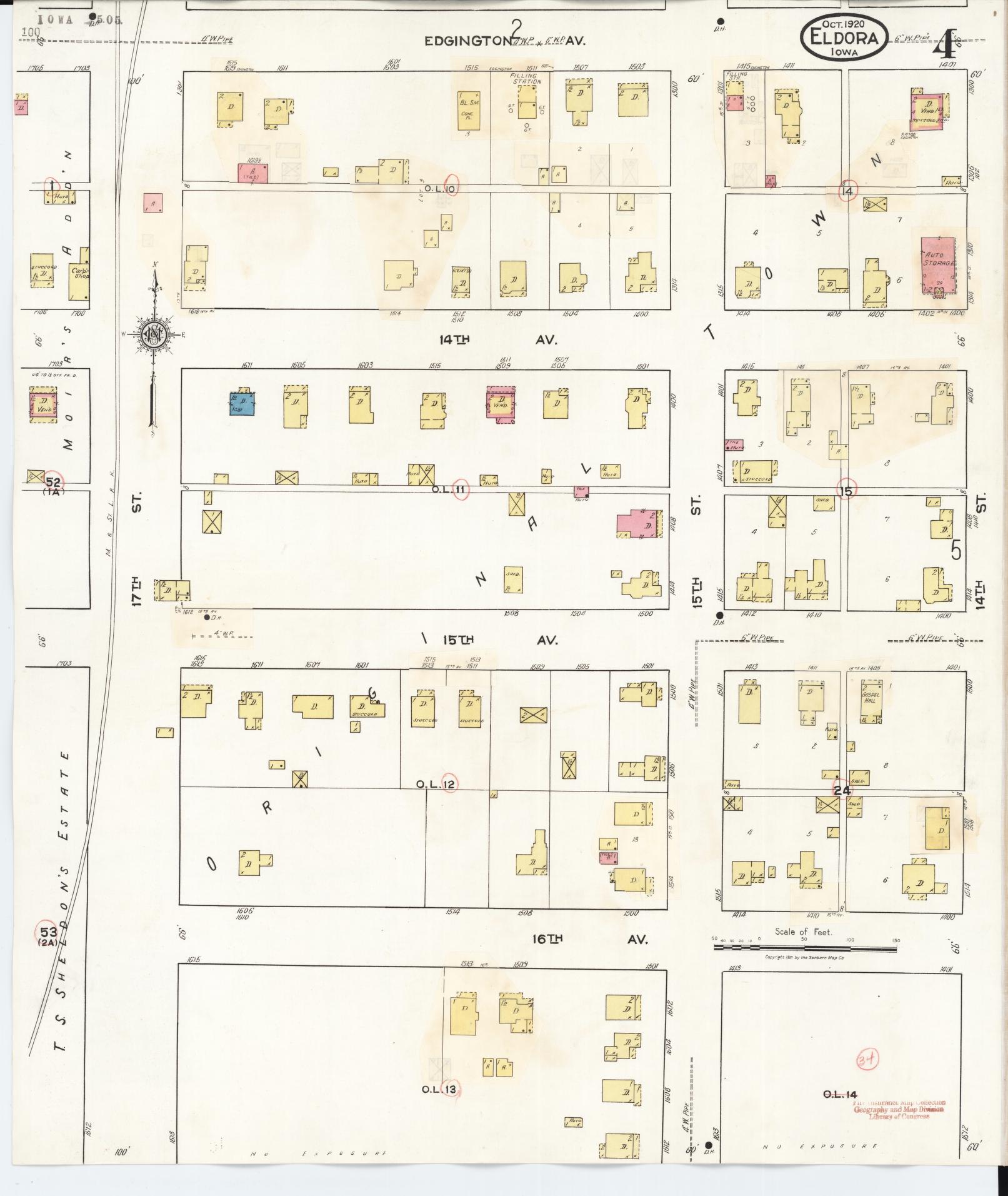 Sanborn Fire Insurance Map from Eldora, Hardin County, Iowa (1940), Sheet #0004 - Historic Sanborn Fire Insurance Map Print, vintage old map wall art