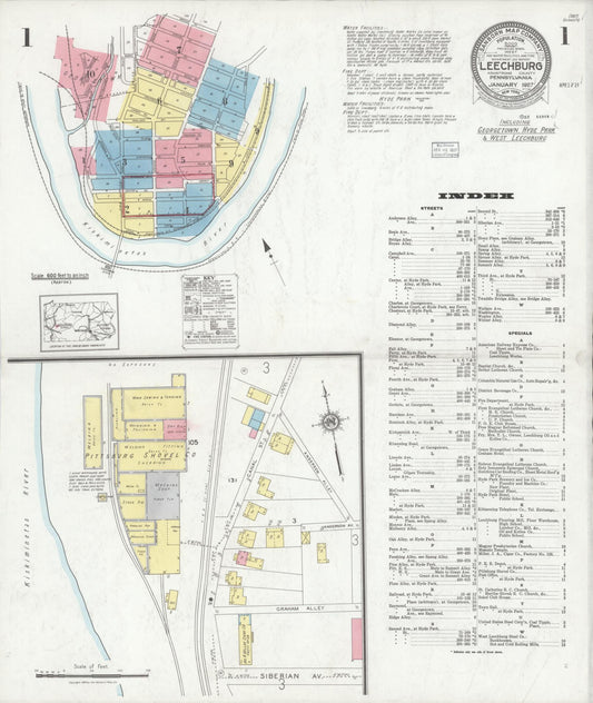 Sanborn Fire Insurance Map from Leechburg, Armstrong County, Pennsylvania (1927), Sheet #0001 - Complete Map Set gallery image, historic Sanborn map, vintage wall art, Pennsylvania Pennsylvania