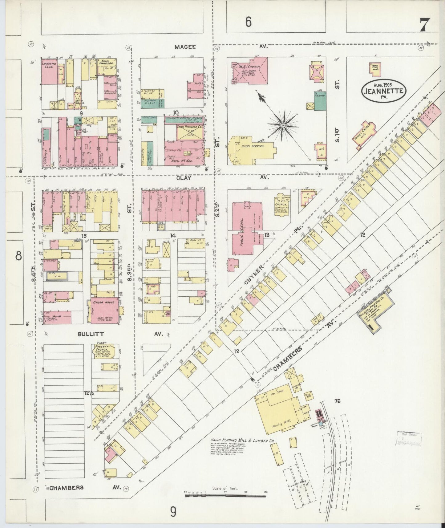 Sanborn Fire Insurance Map from Jeannette, Westmoreland County, Pennsylvania (1905), Sheet #0007 - Historic Sanborn Fire Insurance Map Print, vintage old map wall art, antique decor, genealogy gift, Pennsylvania Pennsylvania map