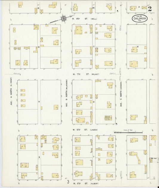 Sanborn Fire Insurance Map from Childress, Childress County, Texas (1912), Sheet #0002 - Historic Sanborn Fire Insurance Map Print, vintage old map wall art, antique decor, genealogy gift, Texas Texas map