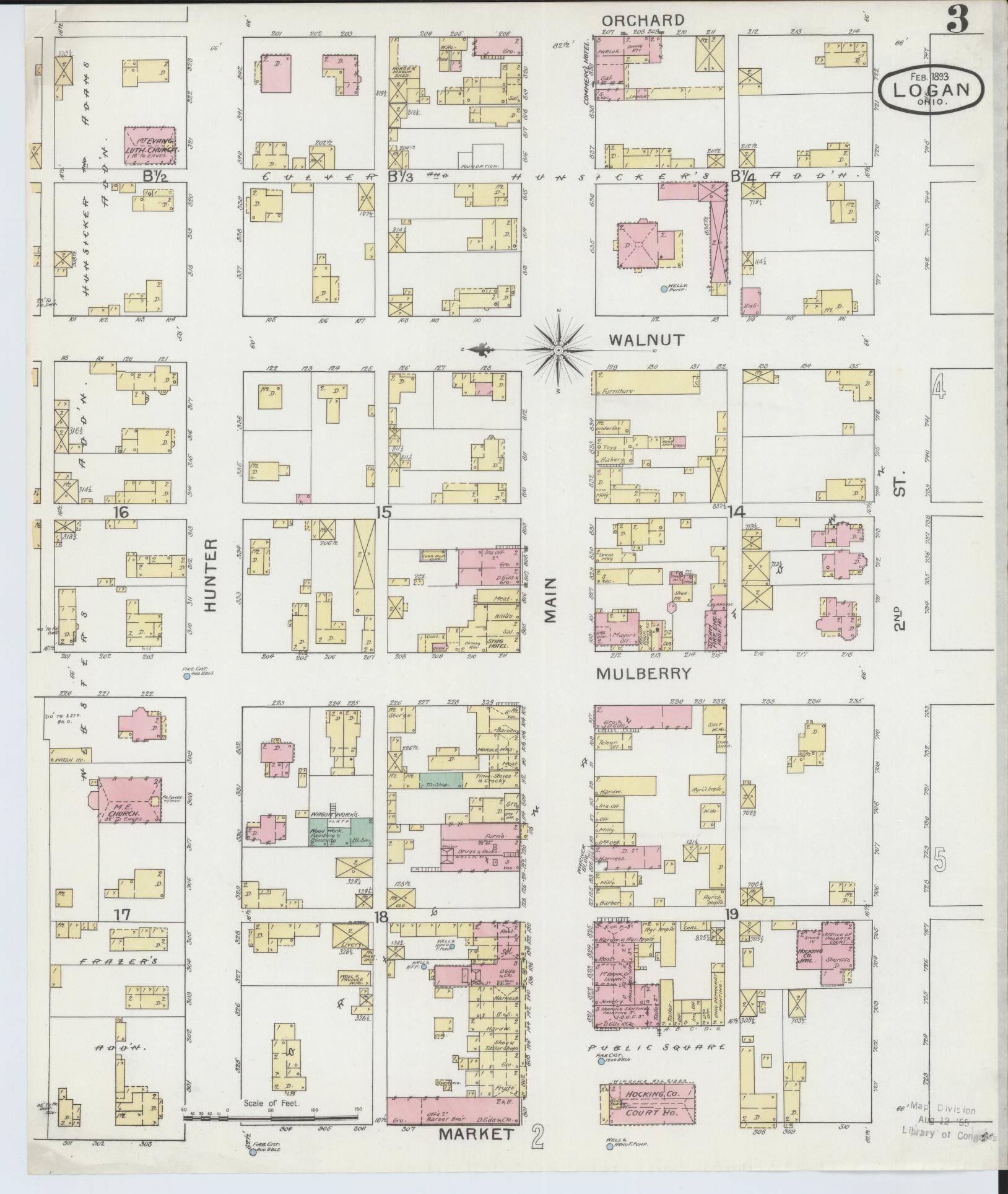 Sanborn Fire Insurance Map from Logan, Hocking County, Ohio (1893), Sheet #0003 - Complete Map Set gallery image, historic Sanborn map, vintage wall art, Ohio Ohio