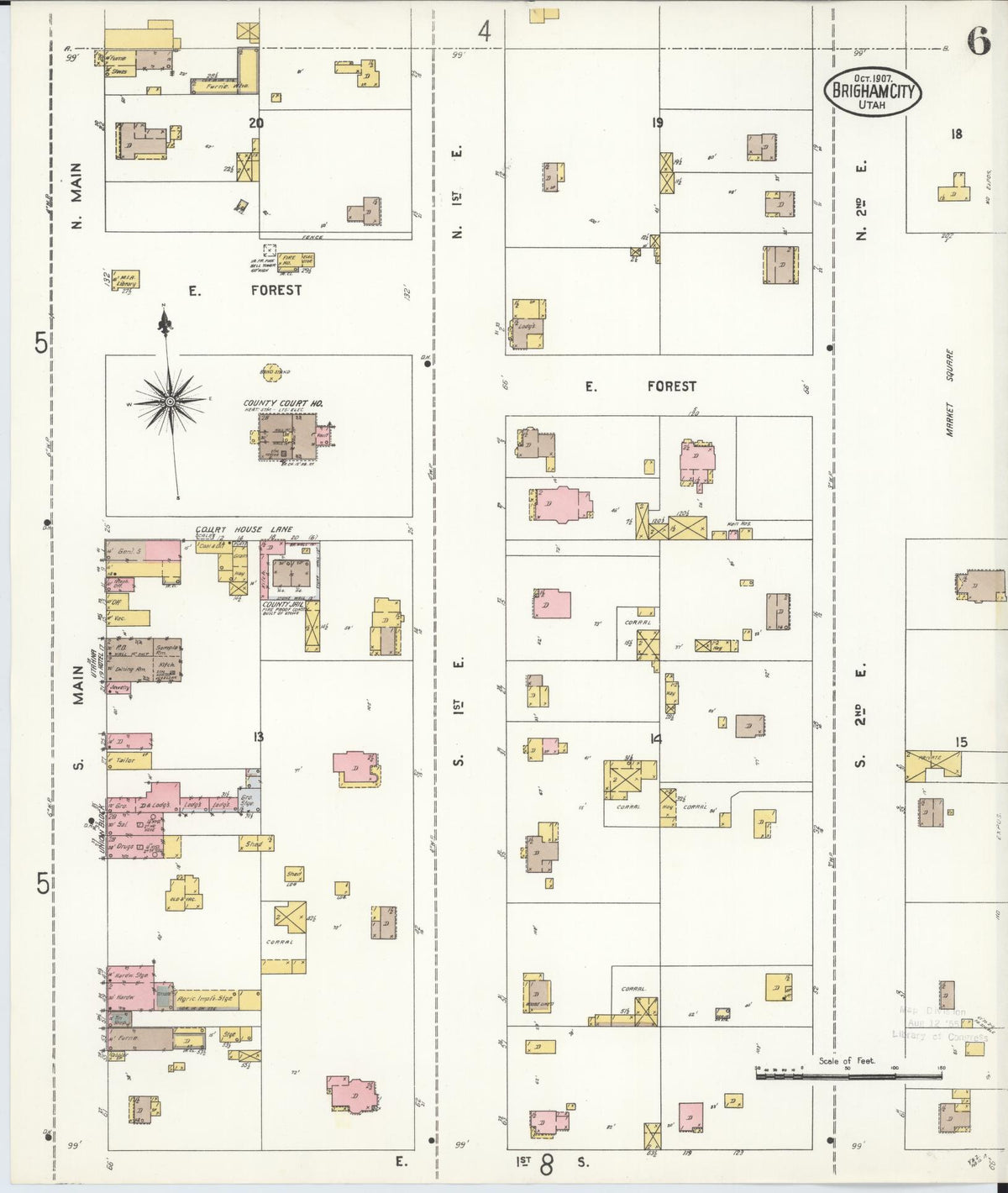 Sanborn Fire Insurance Map from Brigham City, Box Elder County, Utah (1907), Sheet #0006 - Complete Map Set gallery image, historic Sanborn map, vintage wall art, Utah Utah