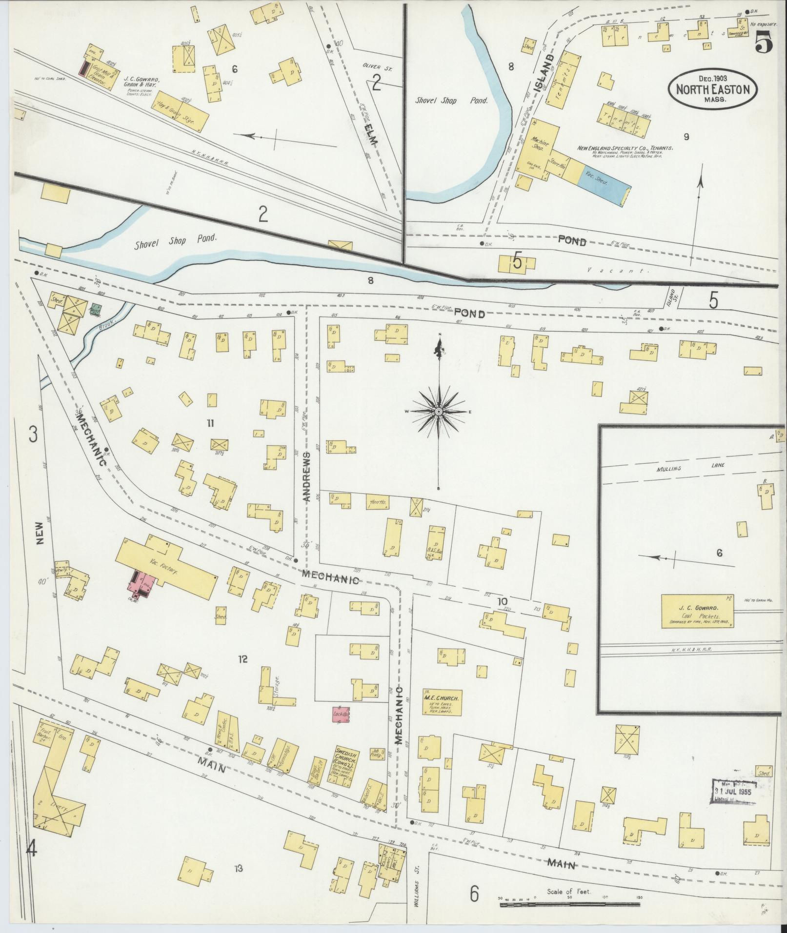 Sanborn Fire Insurance Map from North Easton, Bristol County, Massachusetts (1903), Sheet #0005 - Complete Map Set gallery image, historic Sanborn map, vintage wall art, Massachusetts Massachusetts