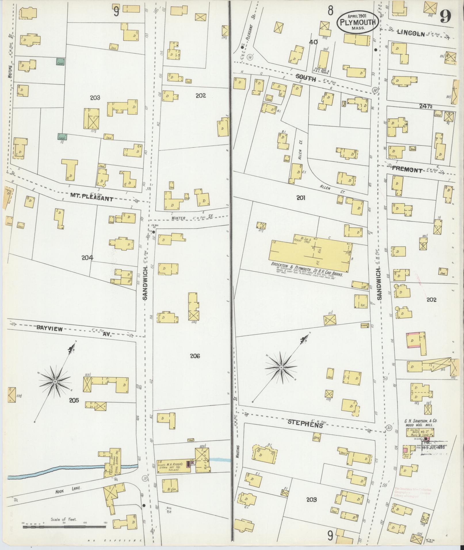Sanborn Fire Insurance Map from Plymouth, Plymouth County, Massachusetts (1901), Sheet #0009 - Complete Map Set gallery image, historic Sanborn map, vintage wall art, Massachusetts Massachusetts