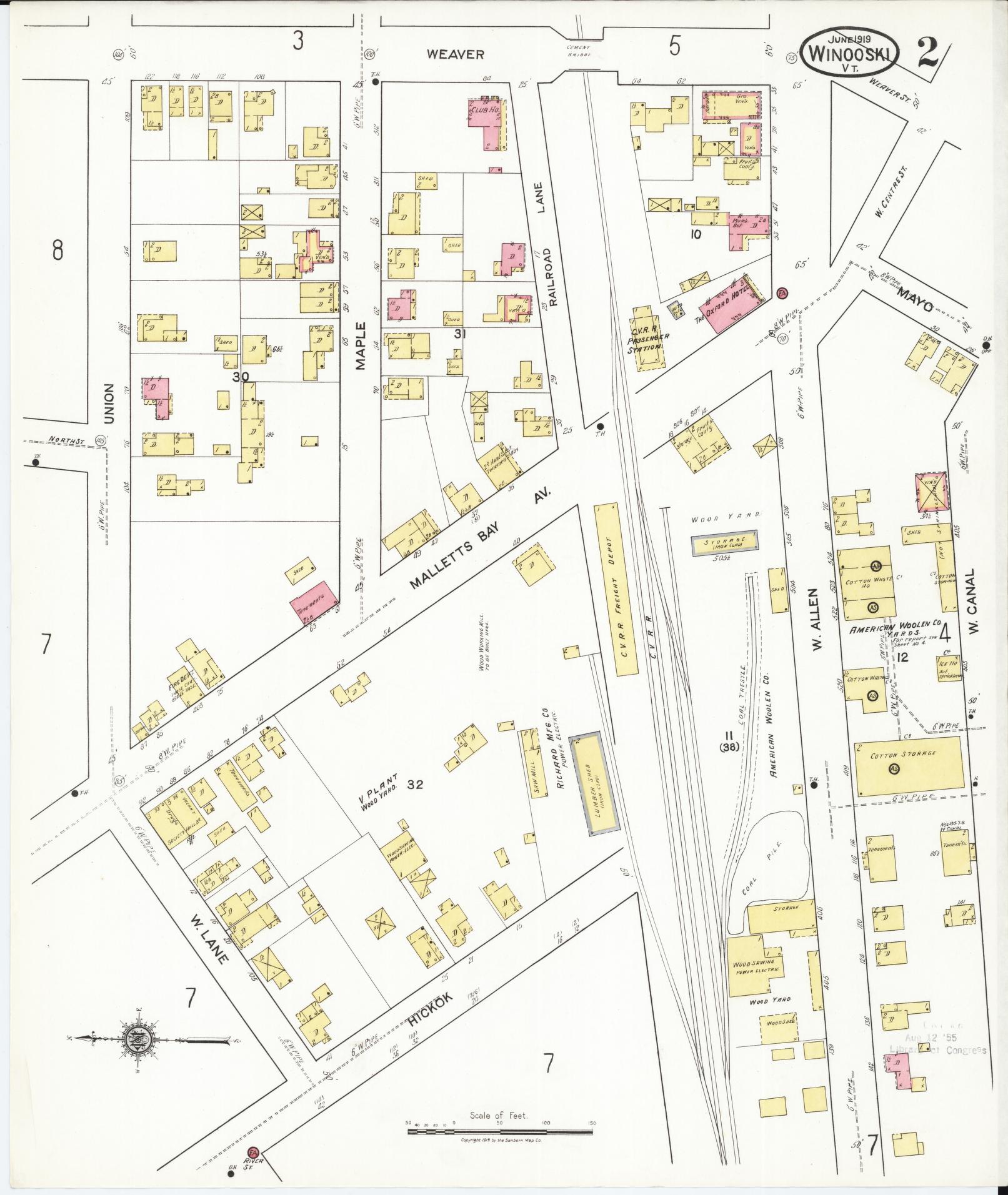 Sanborn Fire Insurance Map from Winooski, Chittenden County, Vermont (1919), Sheet #0002 - Complete Map Set gallery image, historic Sanborn map, vintage wall art, Vermont Vermont
