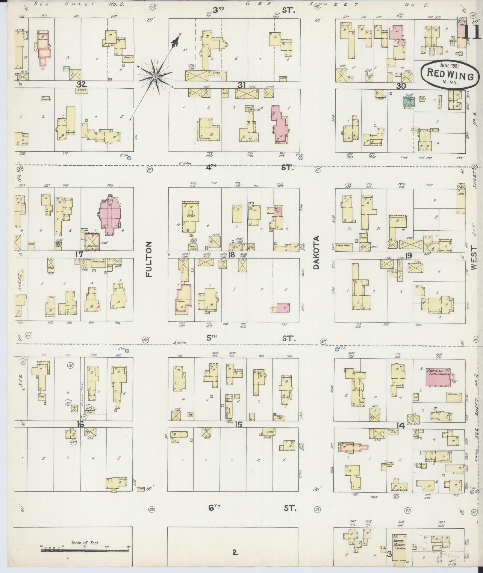 Sanborn Fire Insurance Map from Red Wing, Goodhue County, Minnesota (1891), Sheet #0011 - Historic Sanborn Fire Insurance Map Print, vintage old map wall art, antique decor, genealogy gift, Minnesota Minnesota map