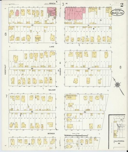Sanborn Fire Insurance Map from Marceline, Linn County, Missouri (1911), Sheet #0002 - Historic Sanborn Fire Insurance Map Print, vintage old map wall art, antique decor, genealogy gift, Missouri Missouri map
