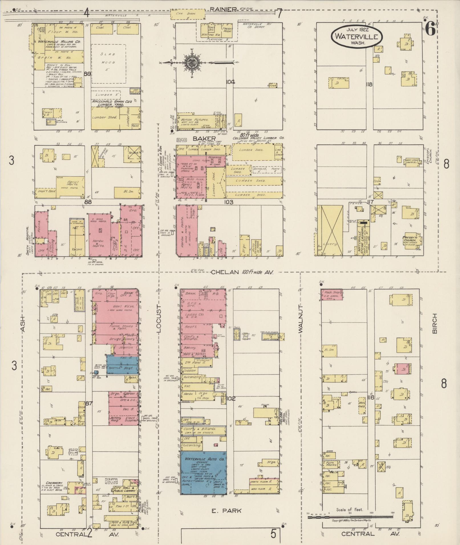 Sanborn Fire Insurance Map from Waterville, Douglas County, Washington (1922), Sheet #0006 - Historic Sanborn Fire Insurance Map Print, vintage old map wall art, antique decor, genealogy gift, Washington Washington map