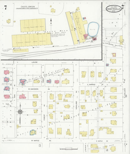 Sanborn Fire Insurance Map from Fayetteville, Washington County, Arkansas (1930), Sheet #0007 - Complete Map Set gallery image, historic Sanborn map, vintage wall art, Arkansas Arkansas