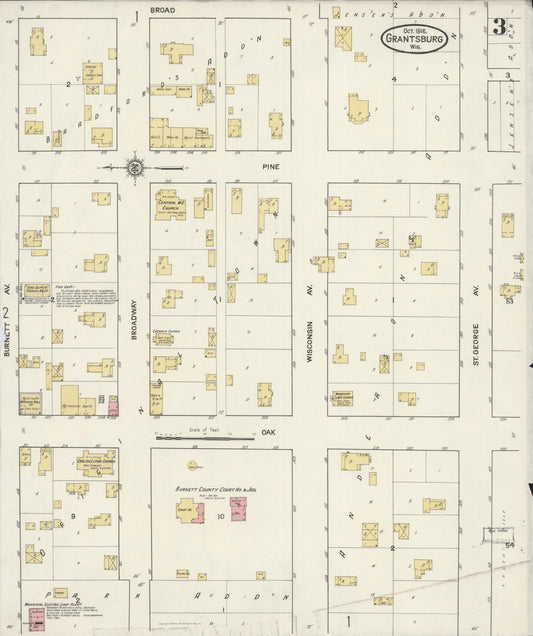 Sanborn Fire Insurance Map from Grantsburg, Burnett County, Wisconsin (1916), Sheet #0003 - Historic Sanborn Fire Insurance Map Print, vintage old map wall art, antique decor, genealogy gift, Wisconsin Wisconsin map