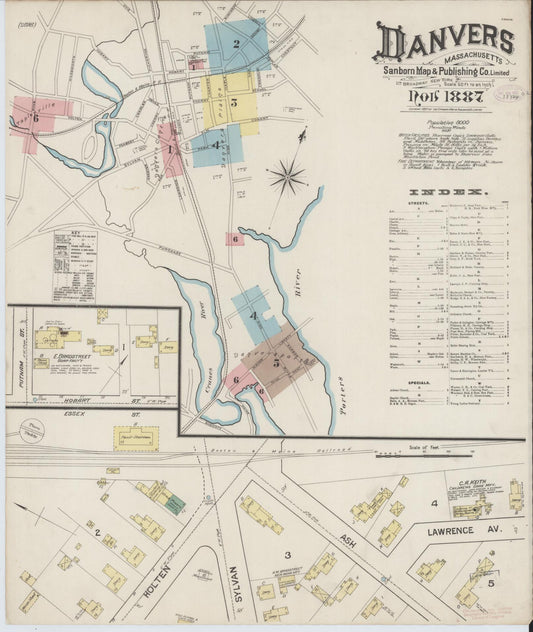 Sanborn Fire Insurance Map from Danvers, Essex County, Massachusetts. (1887) – Historic Sanborn Fire Insurance Map Print