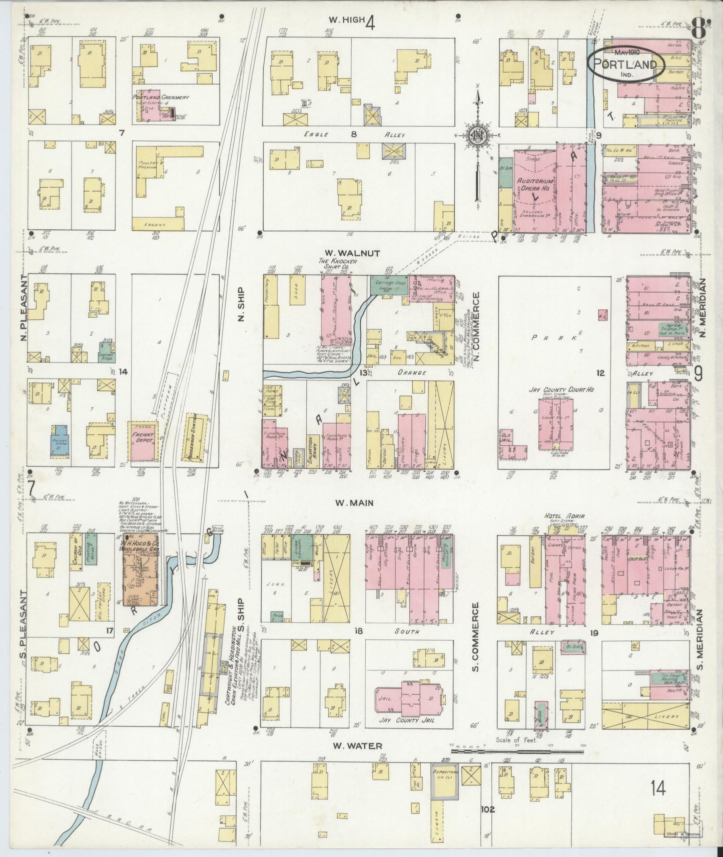 Sanborn Fire Insurance Map from Portland, Jay County, Indiana (1910), Sheet #0008 - Historic Sanborn Fire Insurance Map Print, vintage old map wall art, antique decor, genealogy gift, Indiana Indiana map