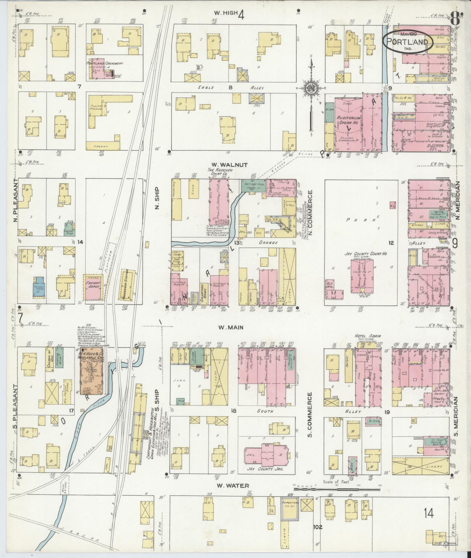 Sanborn Fire Insurance Map from Portland, Jay County, Indiana (1910), Sheet #0008 - Historic Sanborn Fire Insurance Map Print, vintage old map wall art, antique decor, genealogy gift, Indiana Indiana map