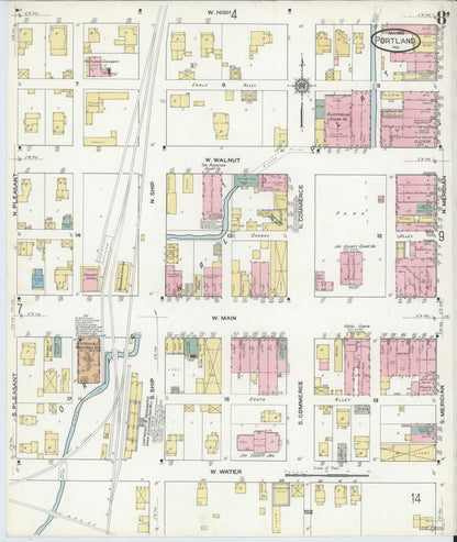 Sanborn Fire Insurance Map from Portland, Jay County, Indiana (1910), Sheet #0008 - Historic Sanborn Fire Insurance Map Print, vintage old map wall art, antique decor, genealogy gift, Indiana Indiana map