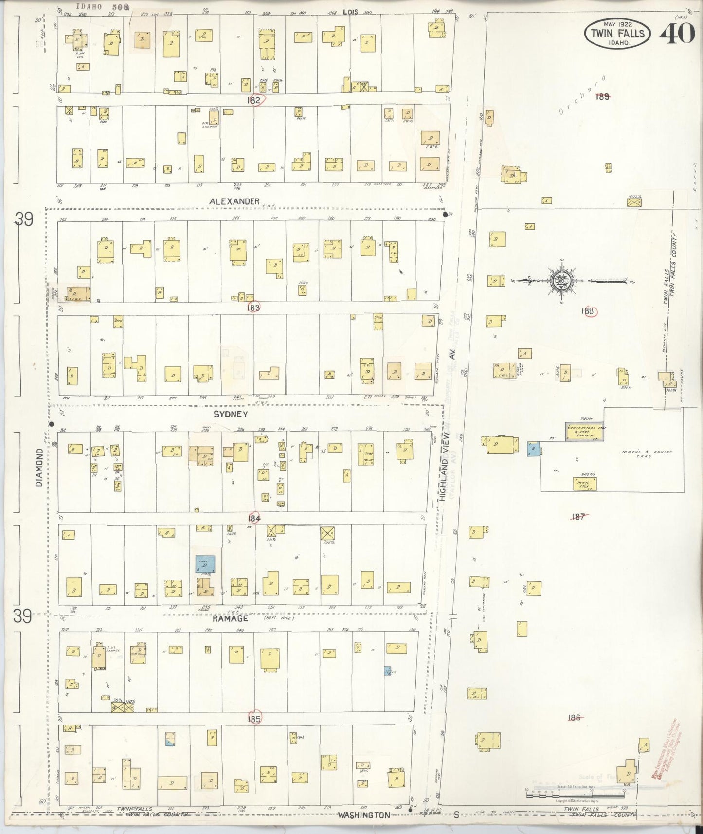 Sanborn Fire Insurance Map from Twin Falls, Twin Falls County, Idaho (1949), Sheet #0040 - Complete Map Set gallery image, historic Sanborn map, vintage wall art, Falls Idaho